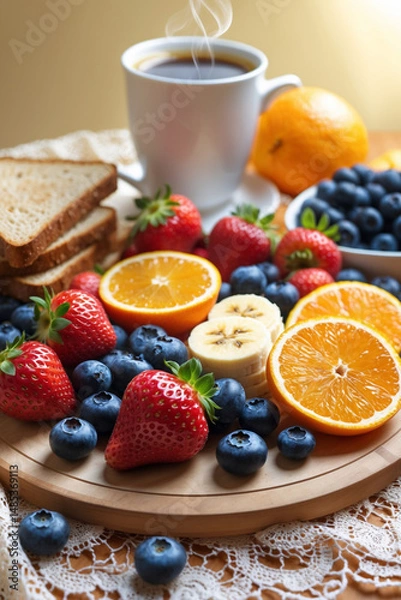 Obraz breakfast with waffles and berries