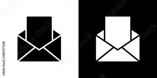 Fototapeta Envelope open icon flat vectors set. black and white