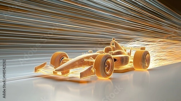 Obraz Abstract Gold Race Car with Glowing Light Trail