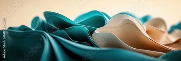 Fototapeta Abstract teal and beige flowing forms