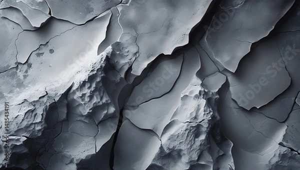 Obraz Monochromatic Fractured Rock Texture, Abstract Cracks and Sharp Edges Background