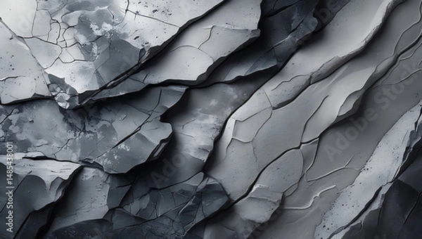 Fototapeta Monochromatic Fractured Rock Texture, Abstract Cracks and Sharp Edges Background
