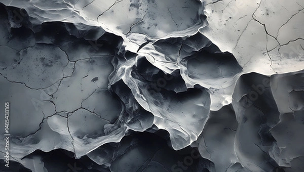 Fototapeta Monochromatic Fractured Rock Texture, Abstract Cracks and Sharp Edges Background