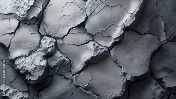 Obraz Monochromatic Fractured Rock Texture, Abstract Cracks and Sharp Edges Background