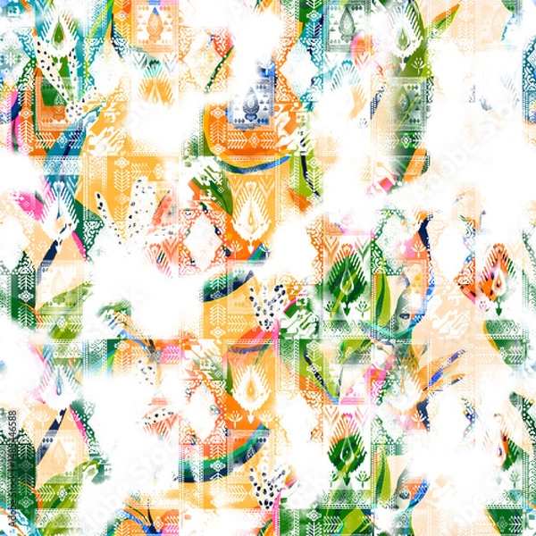 Fototapeta watercolor Shibori pattern, tie dye allover, textile, Shibori allover, tie dye pattern, watercolour pattern,design Abstract Print, Shibori print, Ajrakh Pattern and block print, batik pattern