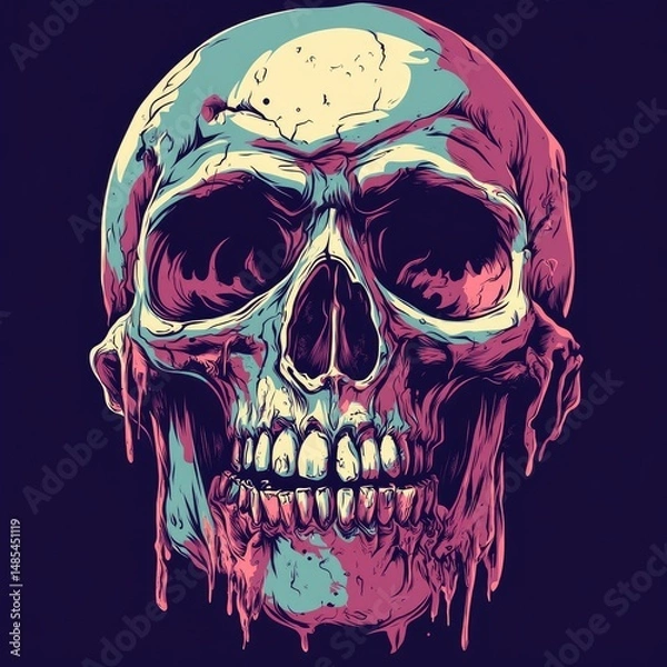 Obraz Colorful skull graphic design art with dripping effect.