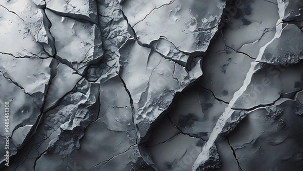 Fototapeta Monochromatic Fractured Rock Texture, Abstract Cracks and Sharp Edges Background