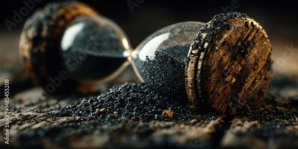 Fototapeta Hourglass with Black Sand on Wooden Table Symbolizing Price Increase Over Time