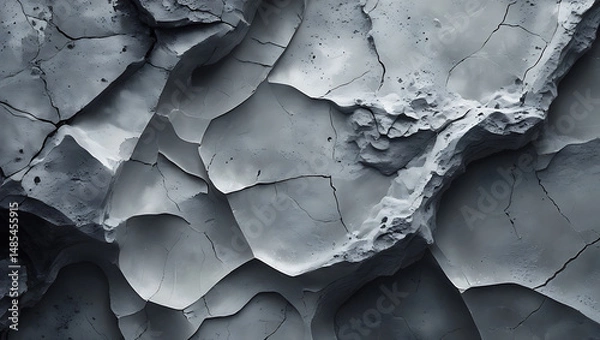 Obraz Monochromatic Fractured Rock Texture, Abstract Cracks and Sharp Edges Background