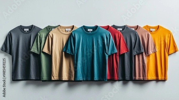 Fototapeta A row of shirts in various colors, including green, yellow, and red