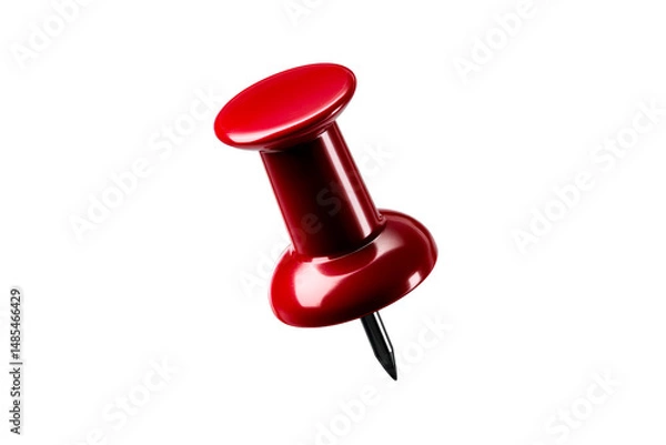 Fototapeta Bright red push pin with a smooth finish on a transparent background