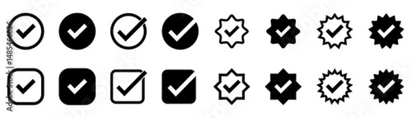 Obraz Black check mark icons set. Checkmark vector icon collection. Checked icon or correct choice sign. Check mark or checkbox pictogram. Vector illustration.