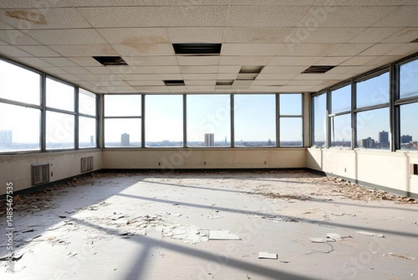 Obraz Haunting atmosphere captured in an abandoned hospital room with large windows letting in natural light