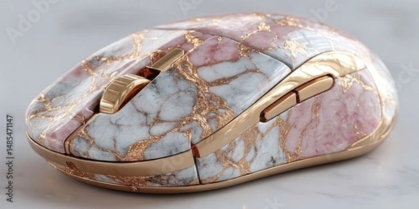 Fototapeta Elegant Rose Gold Marble Wireless Computer Mouse on Luxurious Silk Surface