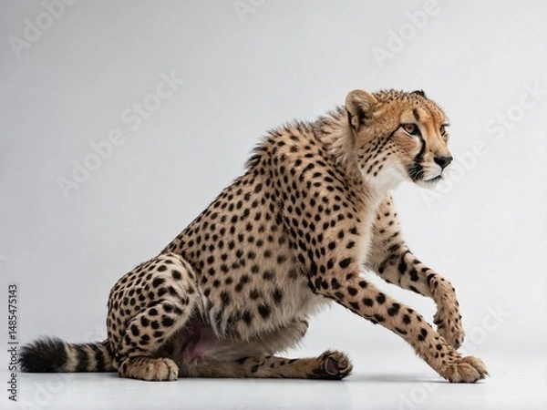 Fototapeta A playful full-body image of a cheetah lying down on its side