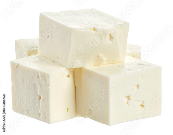 Fototapeta Paneer cheese cubes forming a stack isolated on transparent background