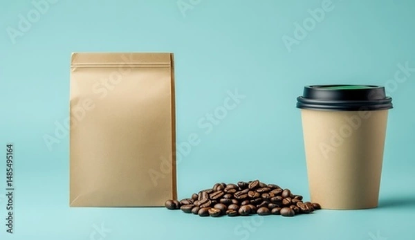 Obraz Recycled coffee packaging and disposable cup