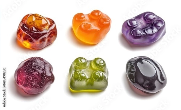 Fototapeta Assorted gummy bears in vibrant colors,  isolated on white