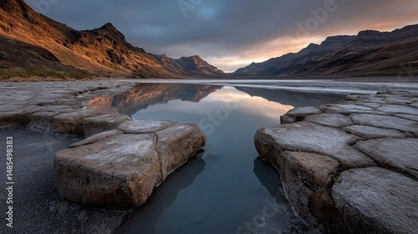Fototapeta vibrant dusk colors reflected across mirror-like salt flat
