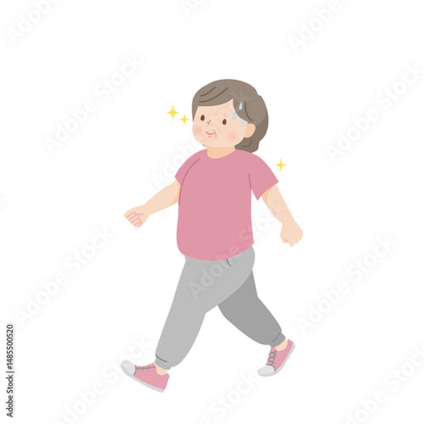 Obraz ウォーキングをする太った中年女性のイラスト素材