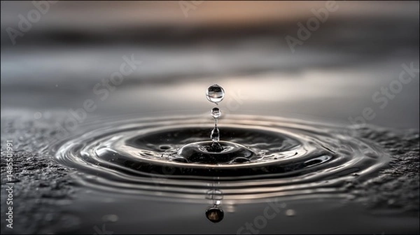 Fototapeta single drip falling from icy ceiling above still water