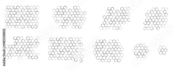 Obraz Propolis honeycomb sketch set. Handdrawn textured honey comb logo icon. Image bee wax. Bee honey and propolis doodle vector isolated on white background.