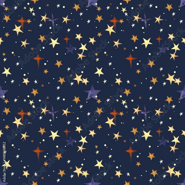 Fototapeta Hand Painted Colorful Stars Seamless Pattern