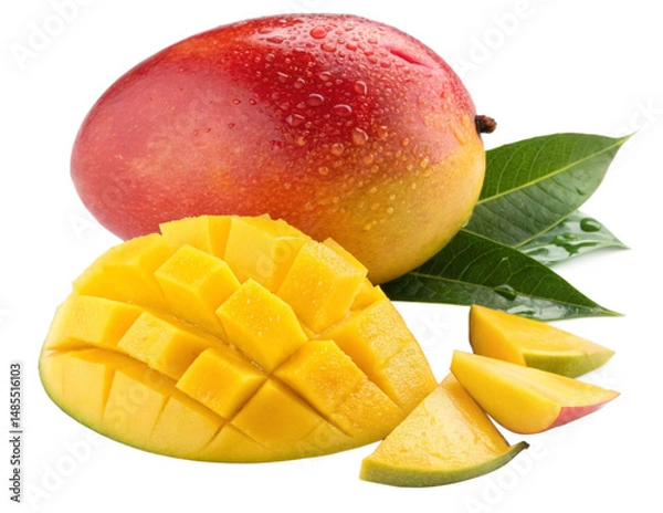 Fototapeta mango with slice isolated PNG or JPEG Background
