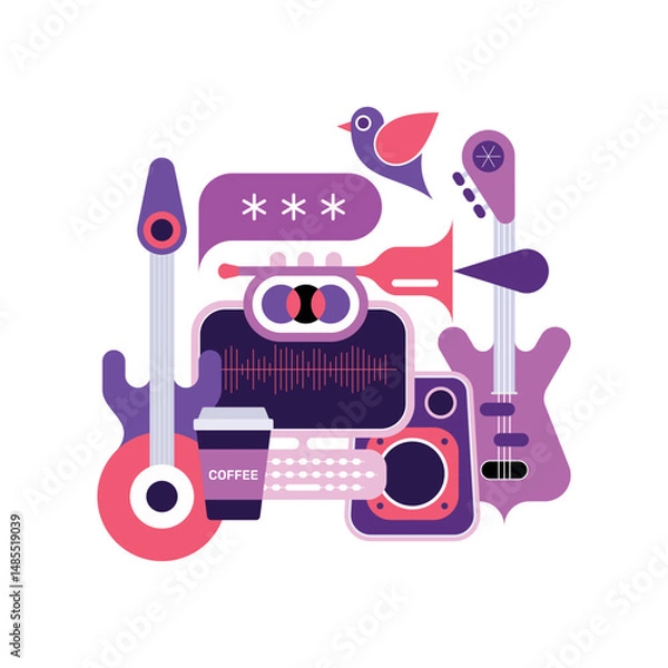 Obraz Colored musical things vector design isolated on a white background.