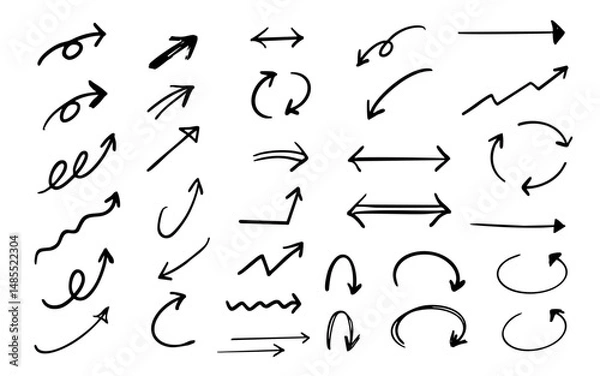 Fototapeta 手書き風の矢印のイラストセット(モノクロ)