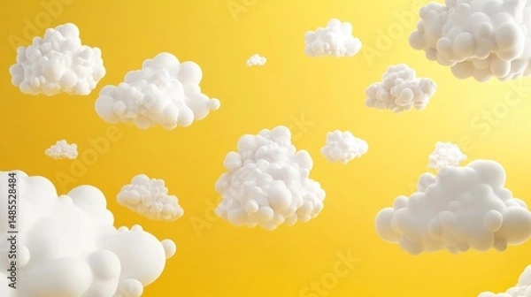 Obraz Stylized cloudscape on a sunny yellow backdrop for whimsical designs