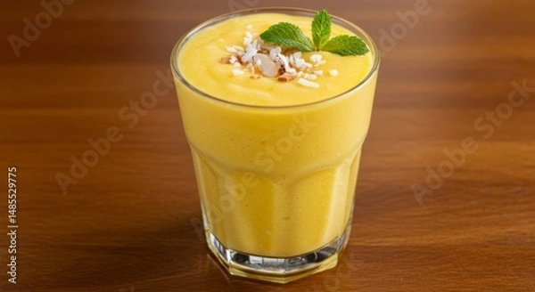 Fototapeta Refreshing Mango Smoothie with Coconut and Mint