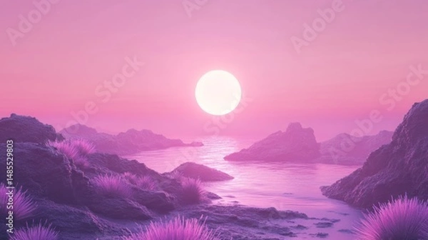 Obraz Mystical horizon landscape with radiant sunset glow casting dreamy reflections
