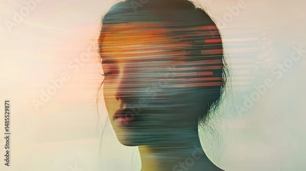 Obraz Abstract portrait blending inner thoughts and dynamic energy through vibrant lines
