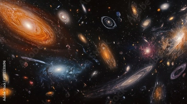 Obraz A vibrant tapestry of distant galaxies illuminating the cosmic darkness