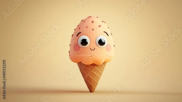 Obraz Charming cartoon ice cream cone character radiates joy against a soft background