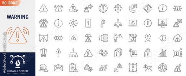 Fototapeta Warning line editable icon set. Containing Alert, caution, danger, error and more. Vector illustration