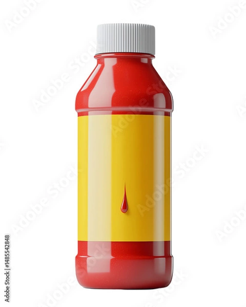 Fototapeta Red Plastic Bottle with Yellow Label on Transparent Background, cut out, no background