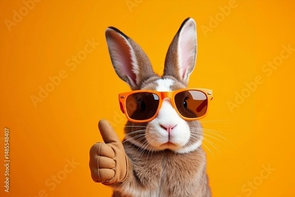 Obraz Cool rabbit with shades gives thumbsup