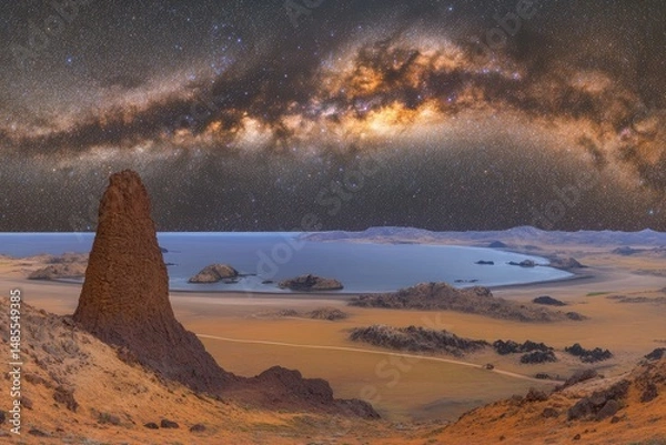 Fototapeta Desert landscape under a vast starry sky