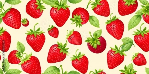 Fototapeta Vibrant strawberry vector pattern, seamless, beige background Ideal for wrapping paper or wallpaper, berries, design element