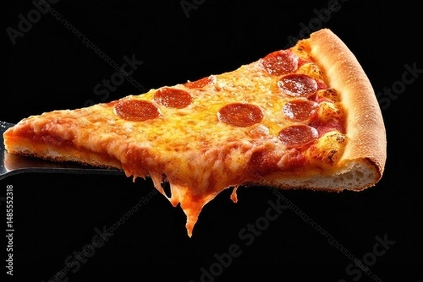 Fototapeta Delicious pizza slice with melted cheese and pepperoni