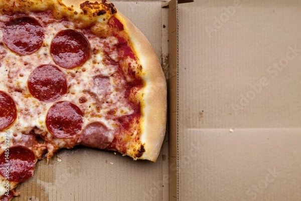 Fototapeta Pizza slice in cardboard box with missing piece