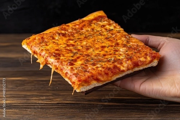 Fototapeta Handheld square pizza slice