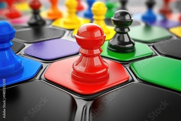 Fototapeta Colorful game pieces on a hexagonal board