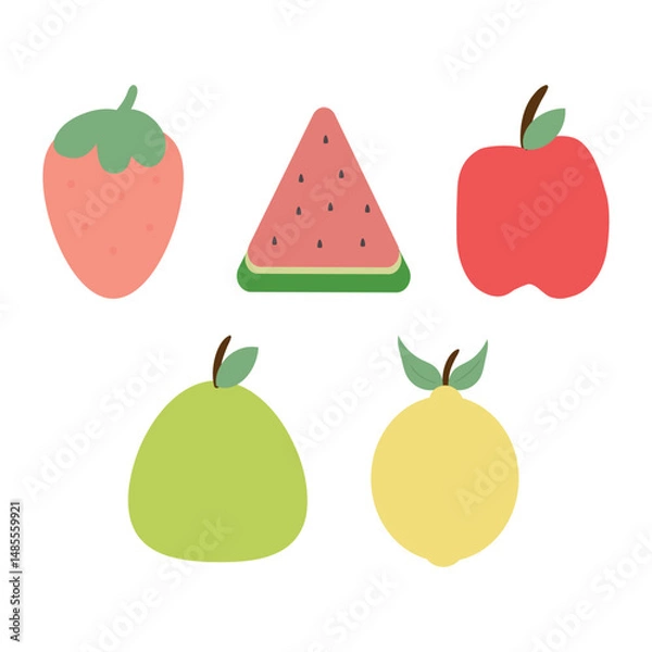 Fototapeta Cute fruits, apple watermelon strawberry lemon and pear illustration vector white background
