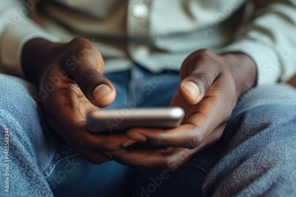 Fototapeta Close-up of hands holding a smartphone (1)