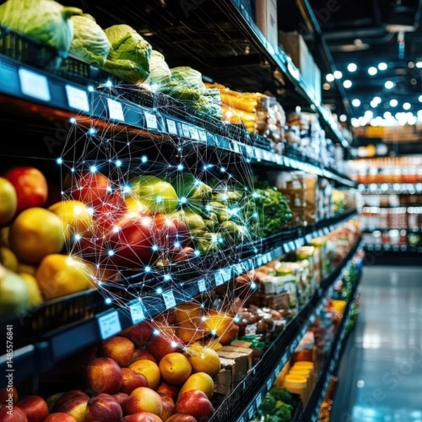 Fototapeta Predictive AI for Food Supply Chain Disruption Forecasting Offering Real-Time Inventory Monitoring, Risk Mapping, Logistics Analysis, and Market Volatility Mitigation