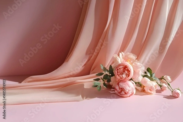 Fototapeta Elegant Still Life on Soft Pink Background with Delicate Aesthetic