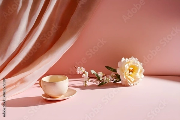 Fototapeta Elegant Still Life on Soft Pink Background with Delicate Aesthetic